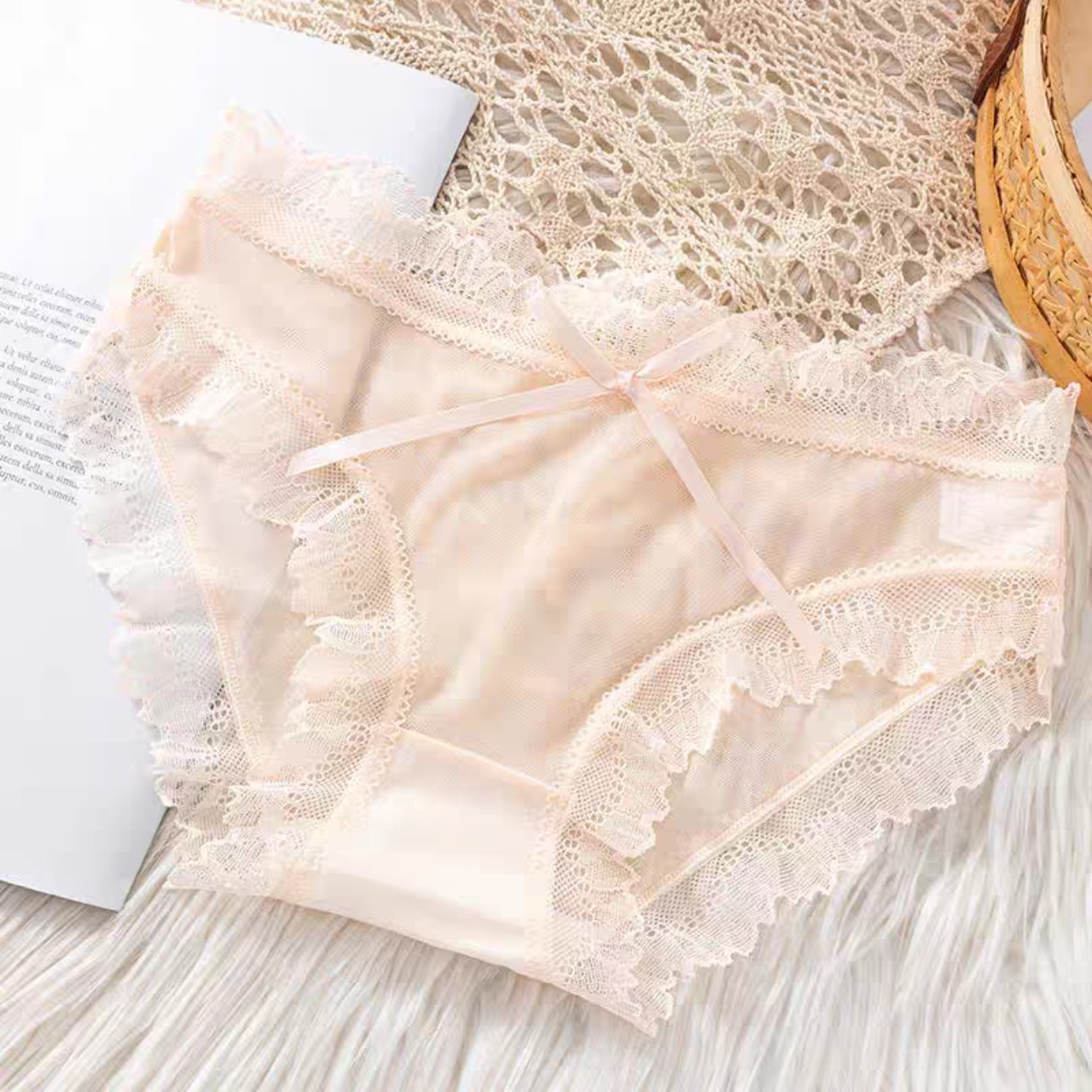 Quần lót nữ ren lưới sexy phối hoa nơ dài gợi cảm quyến rũ 1026 | Quần lót ren chất lượng cao
