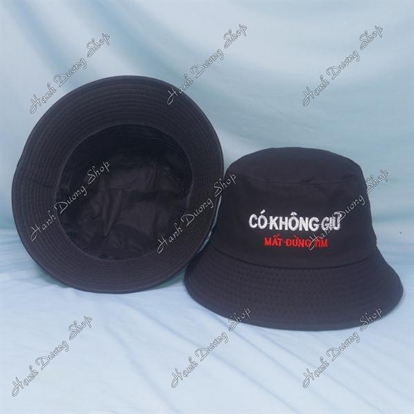 Nón tai bèo mũ bucket vành nhỏ thêu chữ Có Không Giữ Mất Đừng Tìm - Đen Có Không Giữ Mất Đừng Tìm