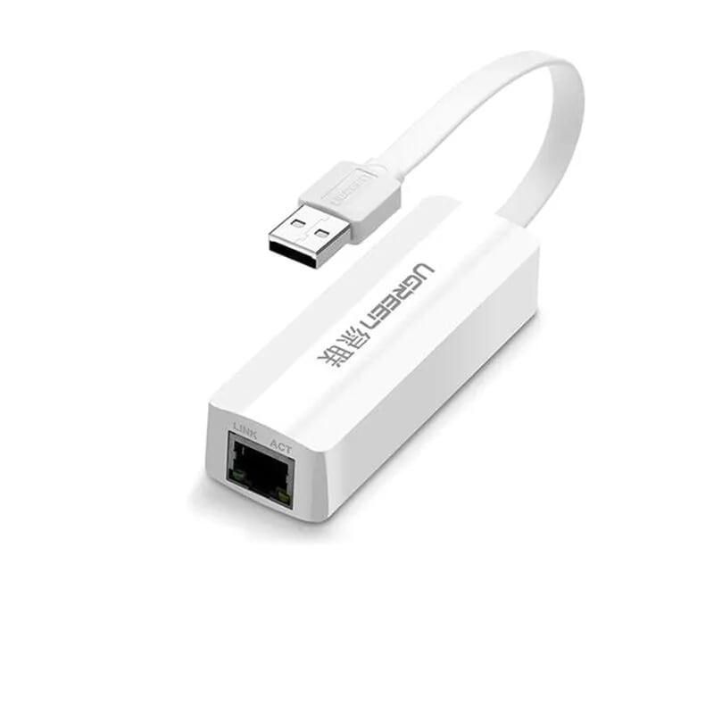 Ugreen 20268 15CM màu Trắng Cáp chuyển đổi USB 2.0 sang cổng LAN RJ45 tốc độ 100Mbs dáng dẹt 20268  Hàng chính Hãng