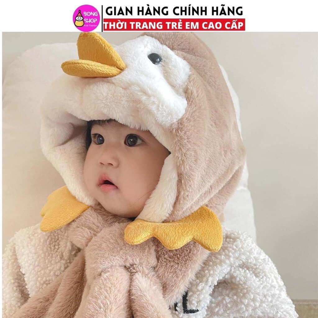 MŨ LỒNG KÈM KHĂN QUÀNG CỔ HÌNH VỊT SIÊU YÊU CHO BÉ