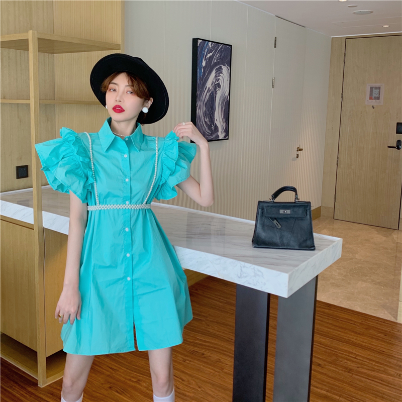 Đầm sơ mi tay bèo cực sang