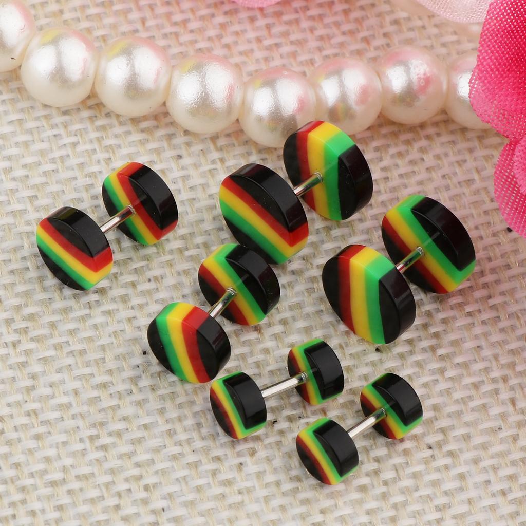 6 Pieces Acrylic Ear Earrings Tunnel Stainless Steel Fake 18g