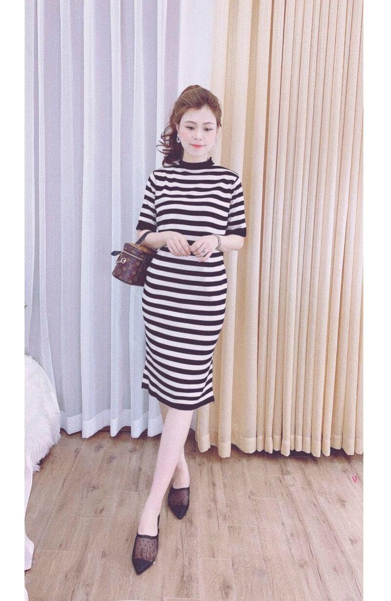 Váy len cổ tròn dài quảng châu nhiều màu