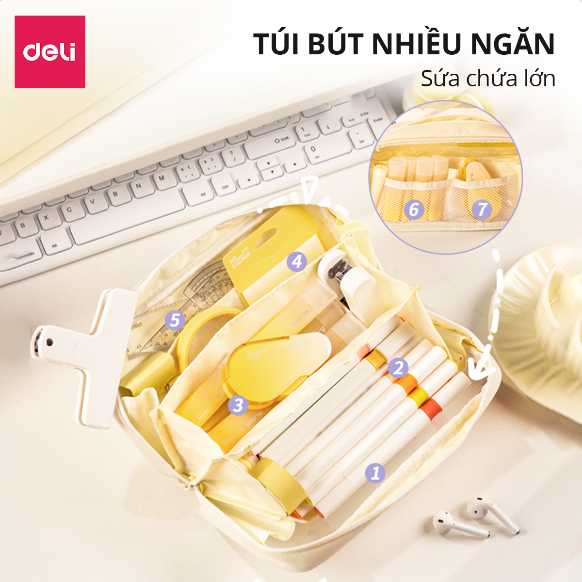 Hộp Bút Túi Đựng Bút To Vải Oxford Chống Nước Pastel Deli - Sức Chứa Lớn Chống Nước Bụi Học Sinh Văn Phòng Đa Năng