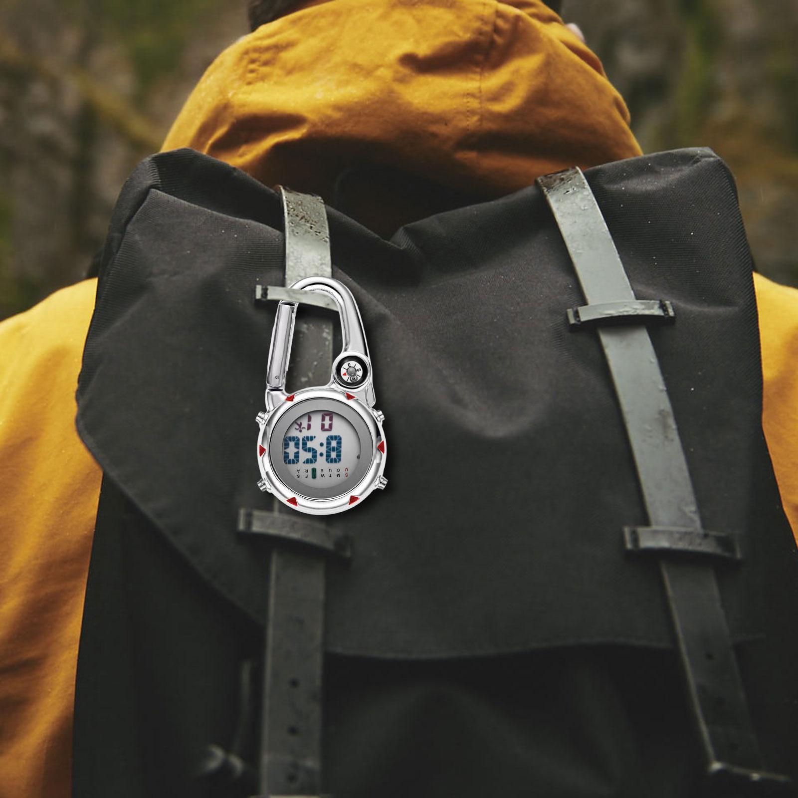 Digital Carabiner Watch Clip Unisex Pocket Watch Luminous for Outdoor Sports