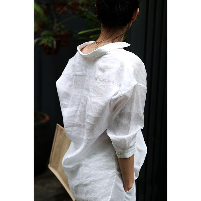 Áo sơ mi nữ form rộng trễ vai cơ bản Linen tưng Premium ArcticHunter, thời trang thương hiệu chính hãng - Trắng tinh