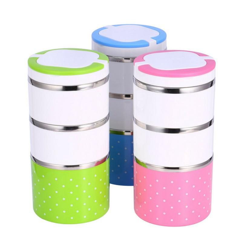 Cặp lồng chấm bi 3 tầng - Cặp Lồng Cơm 3 Tầng Giữ Nhiệt Chấm Bi Ruột Inox - Giao màu ngẫu nhiên
