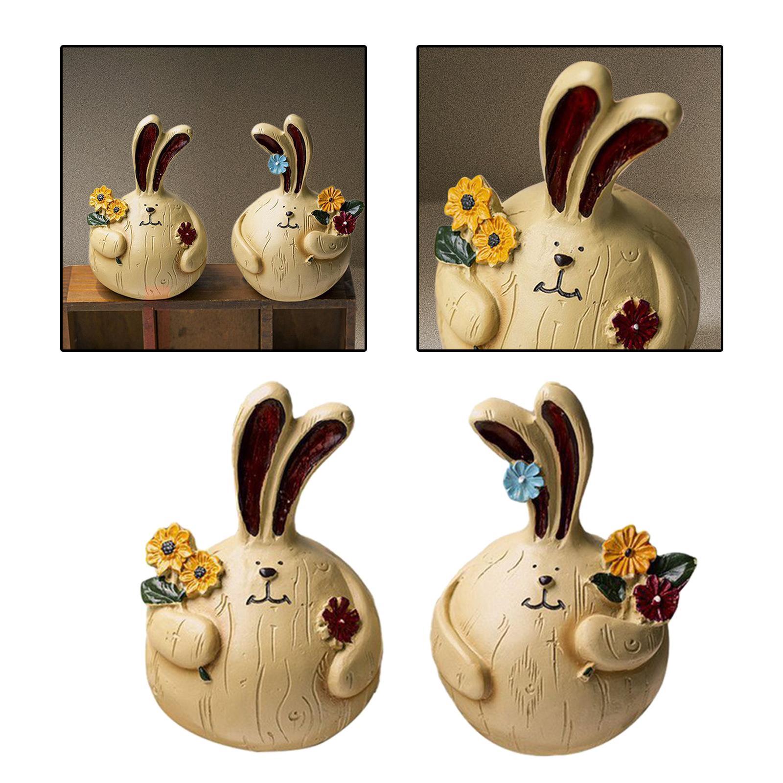 2Pcs Cute Rabbit Head Sculptures Home Decoration Statue Desktop Figurine