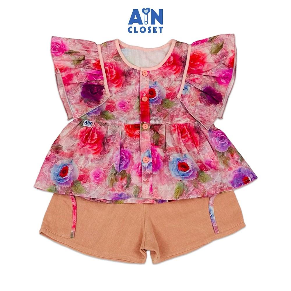 Bộ quần áo Ngắn bé gái hoạ tiết Hoa Hồng Tím Cotton - AICDBGJFBQ7S - AIN Closet