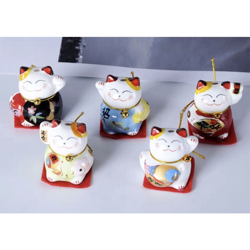 Combo 5 tượng trang trí gốm sứ Nhật Bản Mèo thần tài 4,5x3,5x3,5cm