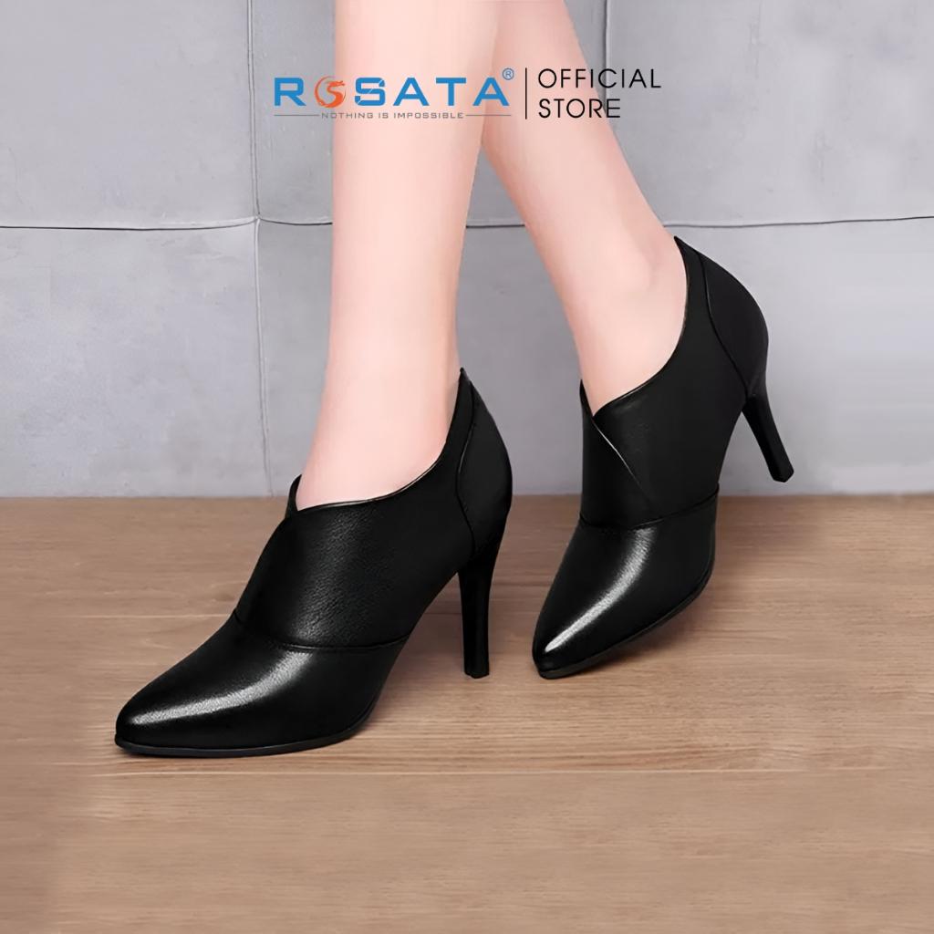 Giày boot nữ cổ thấp đế cao 5 phân mũi nhọn khóa kéo gót nhọn ROSATA RO35 ( Bảo Hành 12 Tháng )