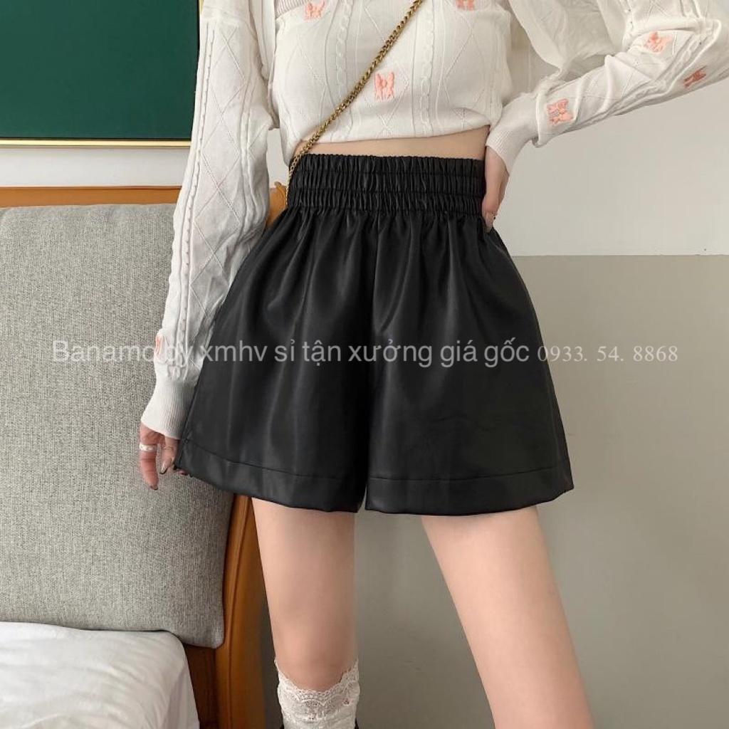 Quần short da nữ thiết kế cạp chun bản to dáng phồng trẻ trung siêu xinh cá tính thời trang Banamo Fashion 695