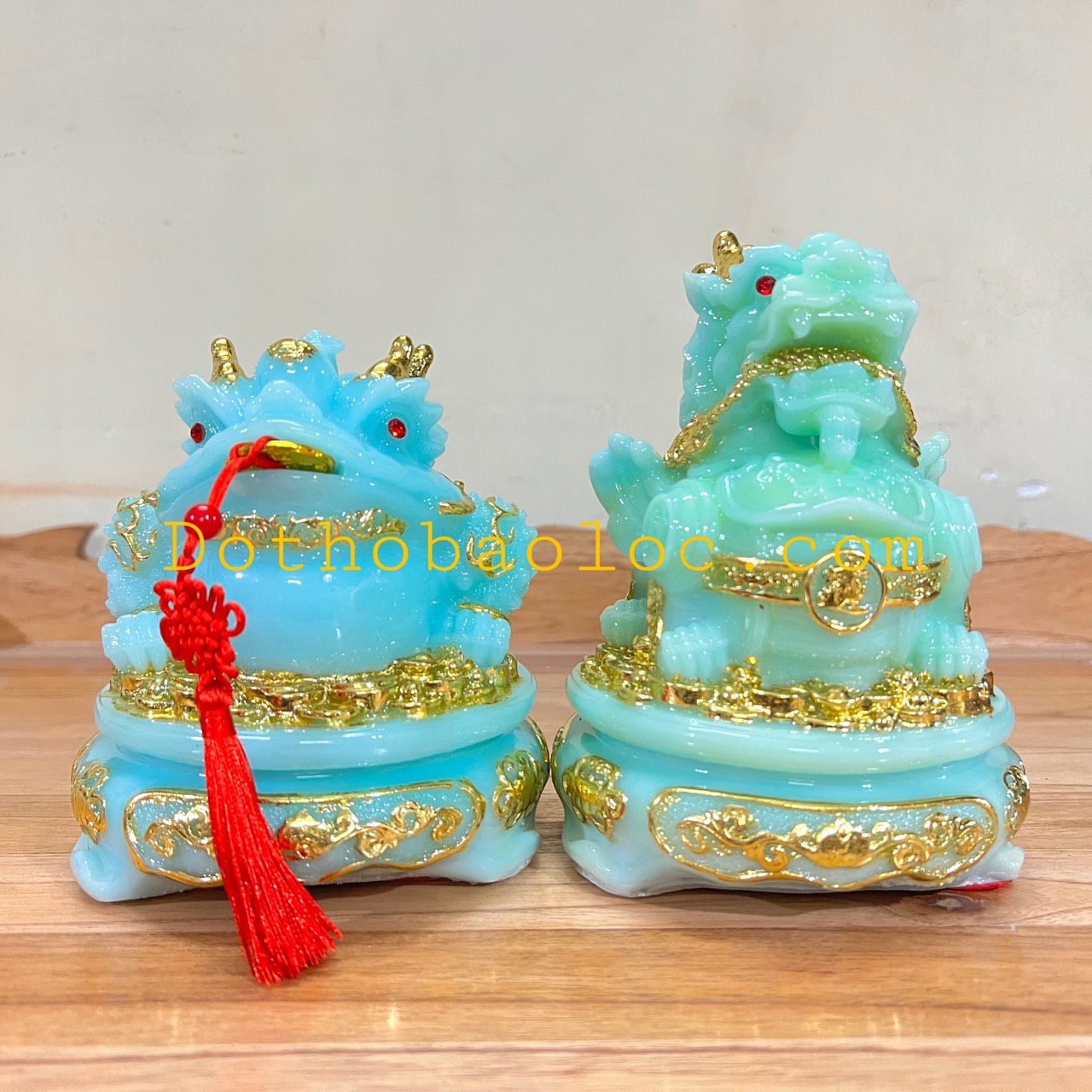 Com bo Tượng Tỳ Hưu phong thủy và tượng thiềm thừ phong thủy để bàn thờ thần tài hoặc bàn làm việc – Màu xanh