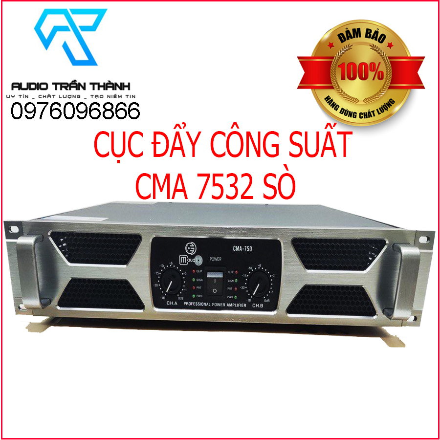 Cục đẩy công suất 2 kênh CMAUDIO Model CMA-750 32 sò lớn,hàng chính hãng nhập khẩu 2023,Tặng Jac canon