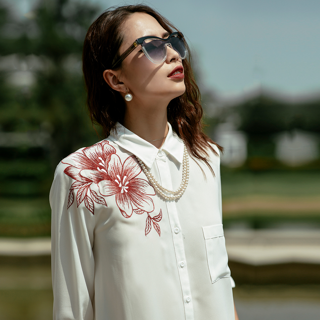 Áo Sơ Mi Nữ Oversized Áo Thêu TOP120 Thời trang thiết kế Hity