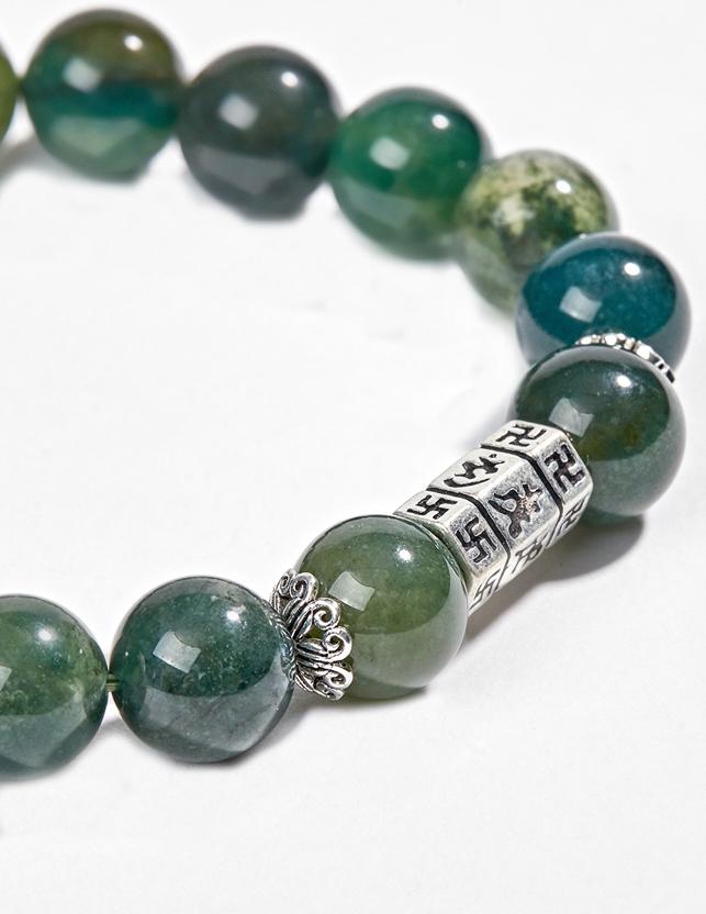 Vòng Đá Chalcedony Phối Charm Lục Tự Lục Giác
