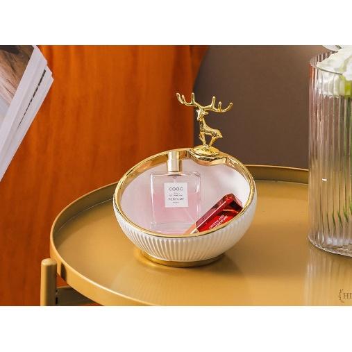 Bát Sứ Đựng Kẹo Phụ Kiện Decor 2022 | Âu Sứ Decor Kẻ Vàng Kim Vân Nổi Hình Hươu Mạ Vàng