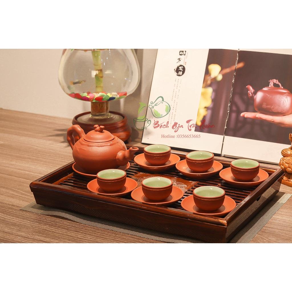 Bộ Ấm Chén Gốm Tử Sa Bát Tràng - Họa Tiết Trúc Đắp Nổi ACBT05