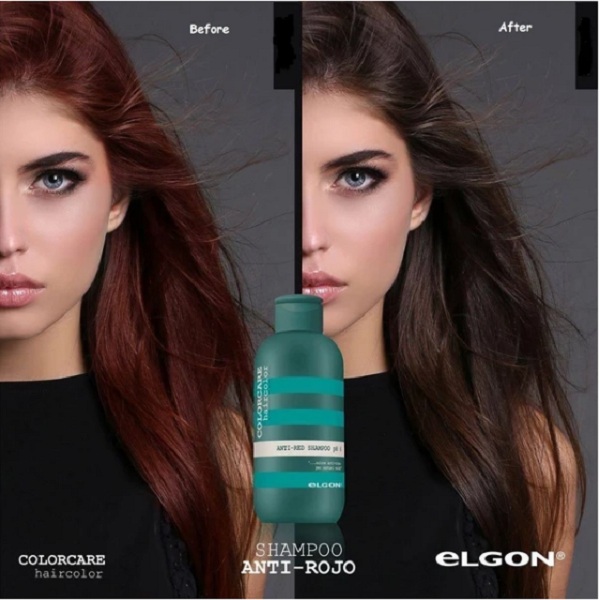 Dầu gội Elgon Colorcare Anti-red shampoo khử ánh đỏ và chăm sóc tóc nhuộm màu rêu pH6 Ý 300ml