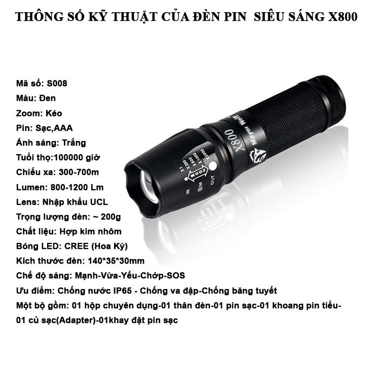 Đèn pin siêu sáng ,Có sạc, chống nước Cao Cấp