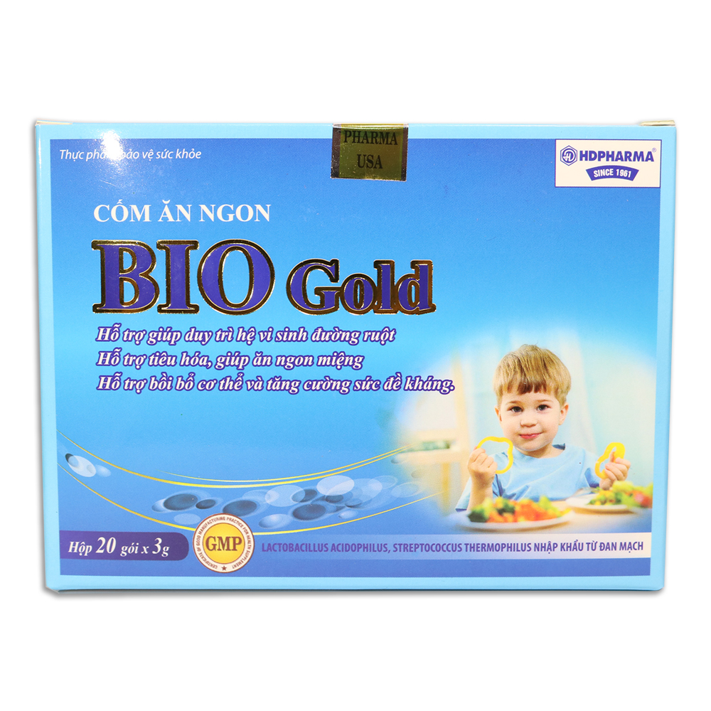 Cốm ăn ngon cho bé Bio Gold giảm tiêu chảy và táo bón - Hộp 20 gói bổ sung 3 tỷ lợi khuẩn, DHA, Taurine, Lysin, Kẽm, Canxi và Vitamin tổng hợp