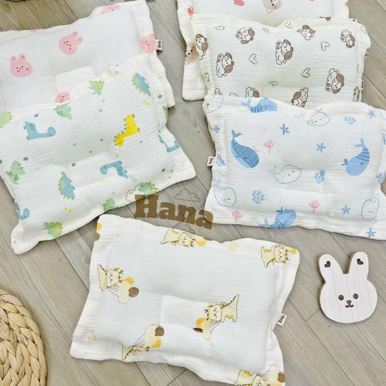 Gối xô Organic muslin chống bẹp đầu chất vải mềm mịn, thấm hút mồ hôi, thoáng khí cho bé, độ cao 2 cm