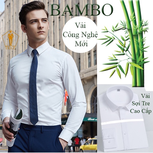 Áo Sơ Mi Nam Màu Trắng, Xanh Trơn Dài Tay Vải Sợi Tre Bambo Cao Cấp