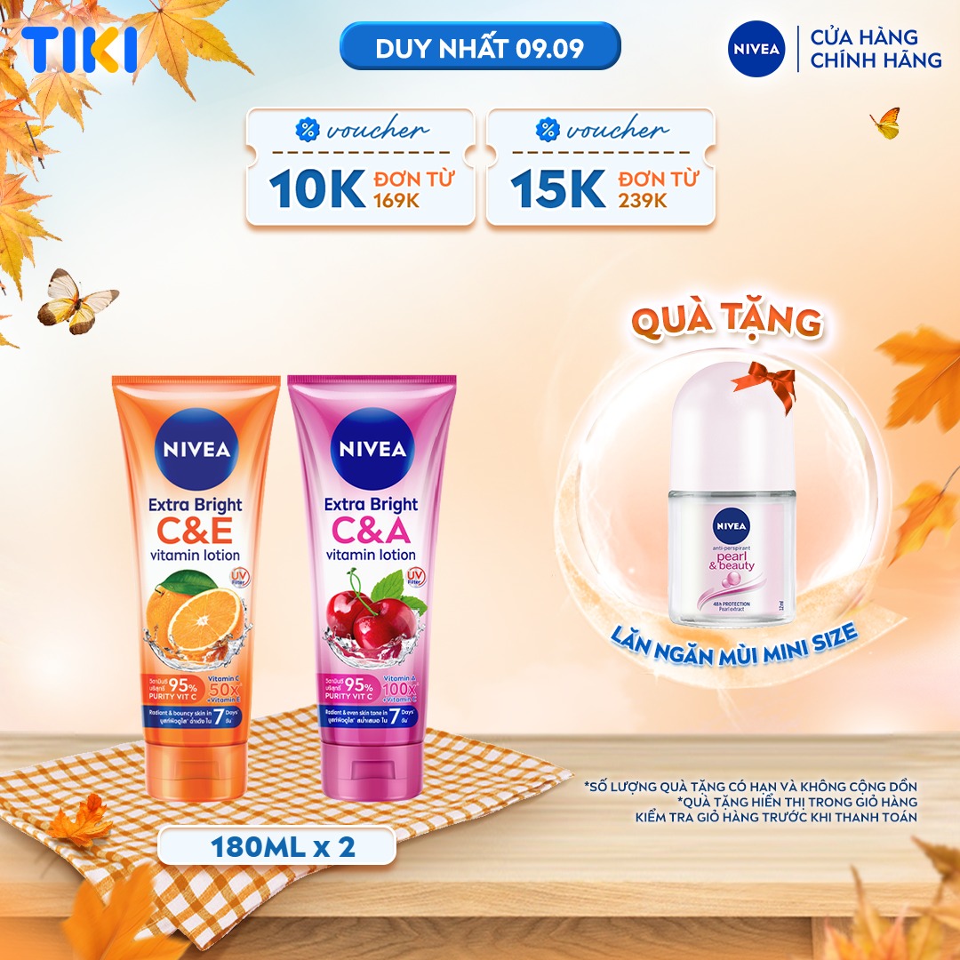 Bộ 2 Sữa Dưỡng Thể NIVEA Extra Bright Vitamin C&amp;E C&amp;A Dưỡng Trắng Da Đều Màu Da Mịn Da (170 ml) - 99189+99191