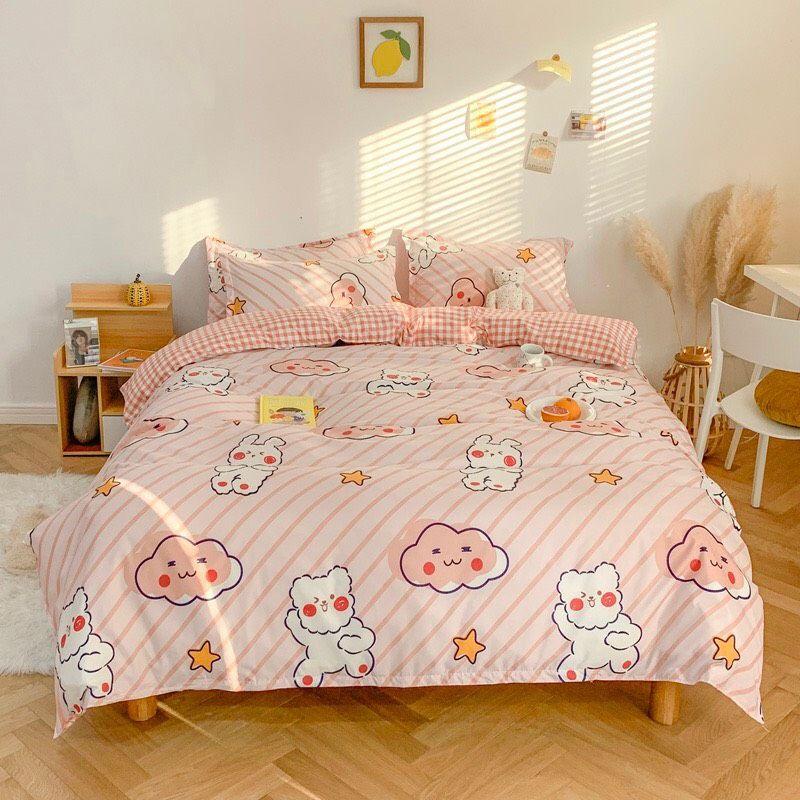 Bộ chăn ga gối hình gấu Cotton Poly cao cấp phong cách Hàn Quốc đủ size miễn phí bo chun drap ga giường theo yêu cầu