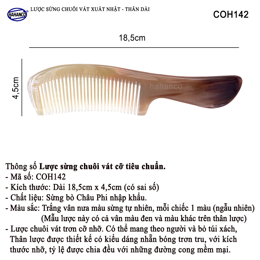 Lược chuôi vát mẫu thông dụng (Size: L - 19cm) COH142 - Lược sừng xuất Nhật - Chăm sóc tóc