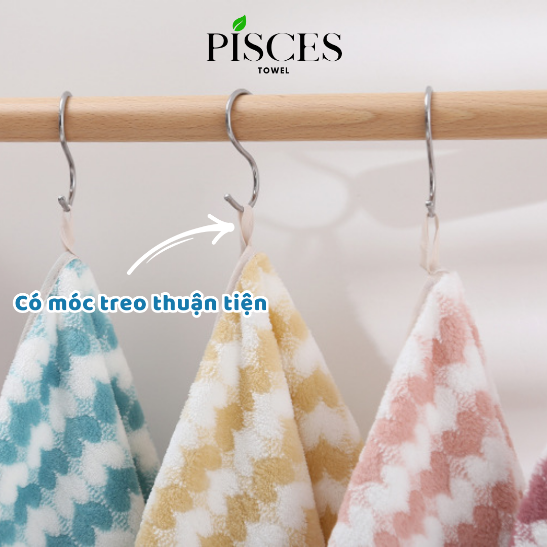 Khăn Mặt PISCES TOWEL 35x75cm Họa Tiết Trái Tim Cotton Mềm Mại, Khăn Spa Yoga Gym Thể Thao Thấm Hút Mồ Hôi - Hồng, Hồng