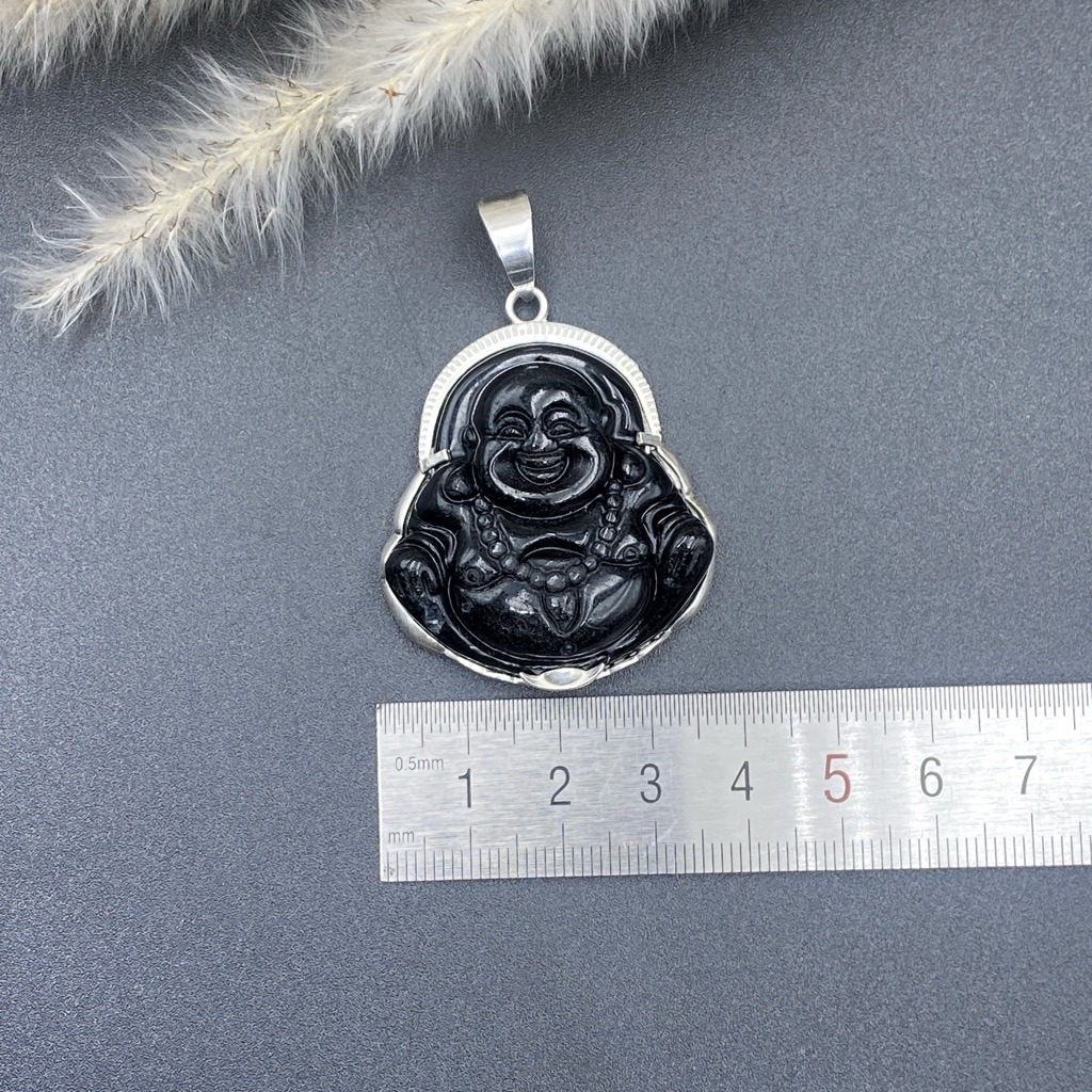 Mặt Dây Chuyền Nam Di Lặc Đá Đen Bọc Bạc Bạc Hiểu Minh MDN482