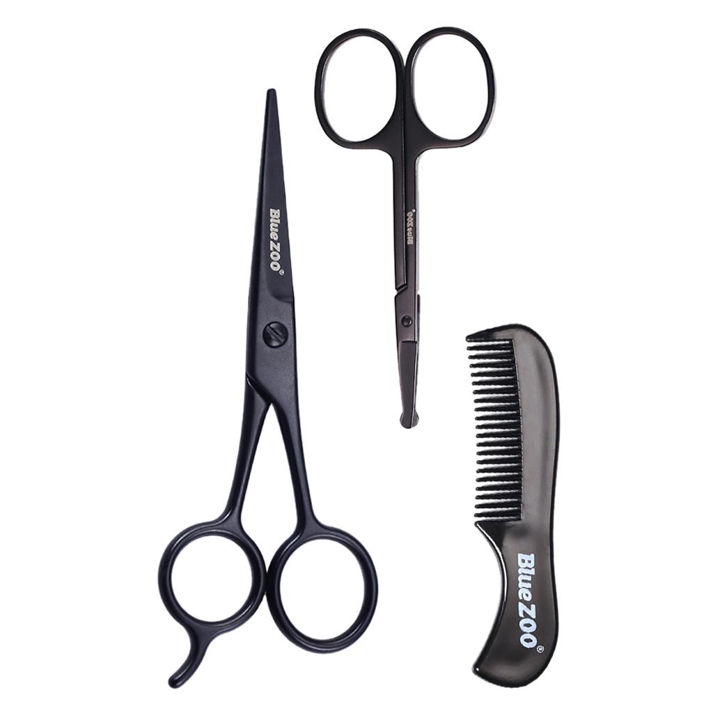 Nose Beard Mustache Scissors and Comb Set for Men Women Care With Bag Black