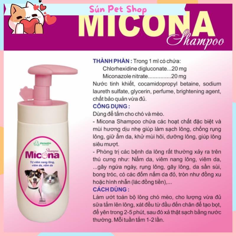 Sữa tắm cho chó mèo viêm nang lông, viêm da, nấm da Micona 200ml