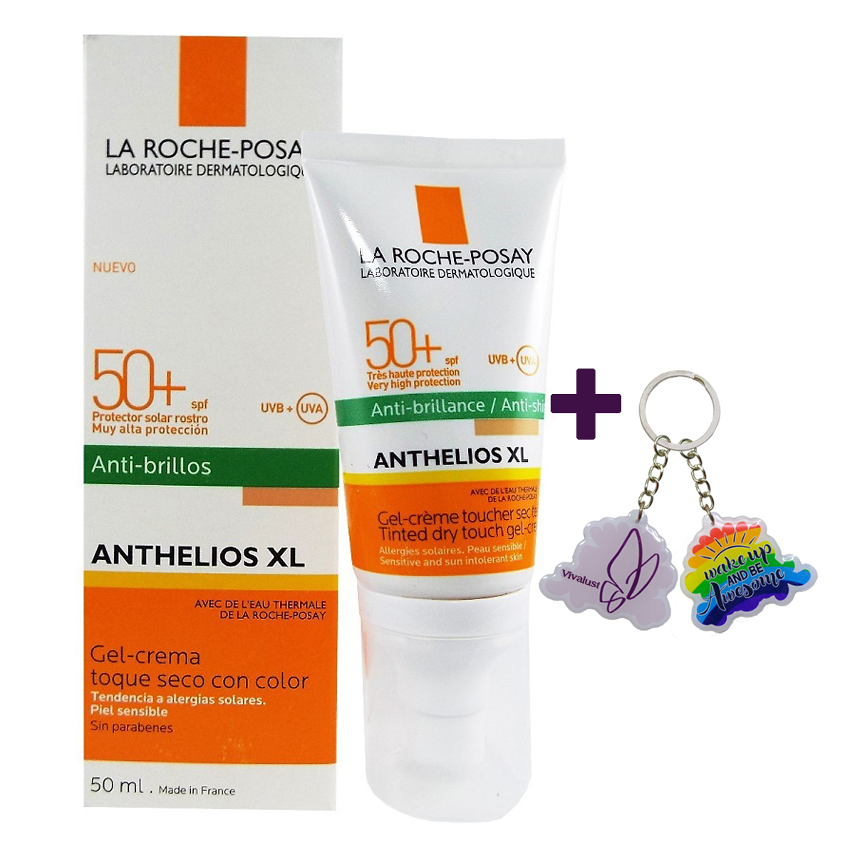 Kem Chống Nắng Làm Đều Màu Da, Kiểm Soát Bóng Nhờn Cho Da Nhạy Cảm La Roche-Posay Anthelios XL Tinted Dry Touch Gel - Cream (50ml) - TẶNG MÓC KHÓA