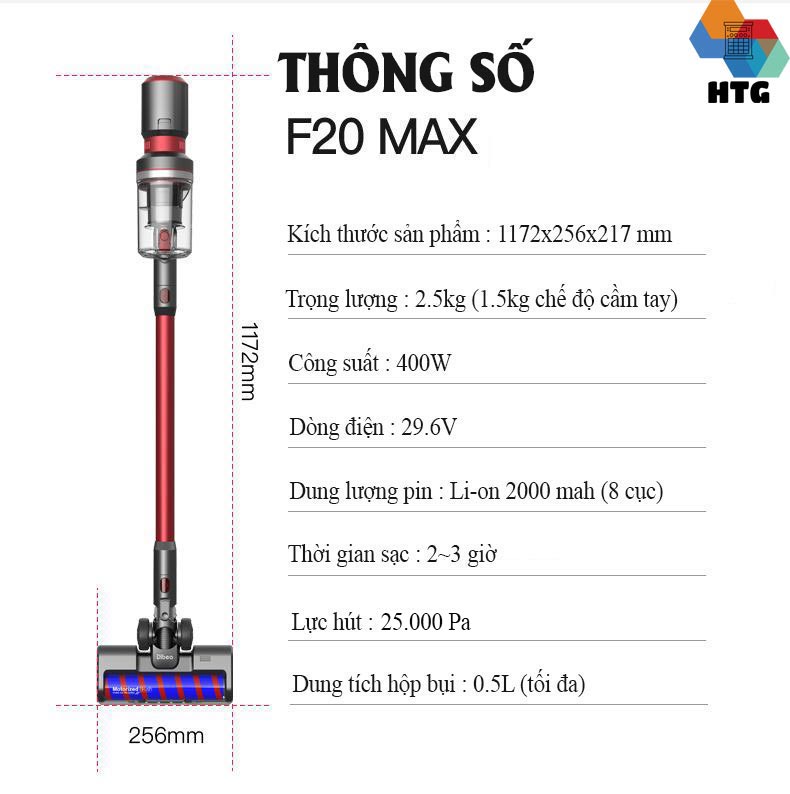 Máy hút bụi không dây Dibea F20Max Hàng Chính Hãng, hút và lau tiện lợi, giường nệm sofa diệt khuẩn UV