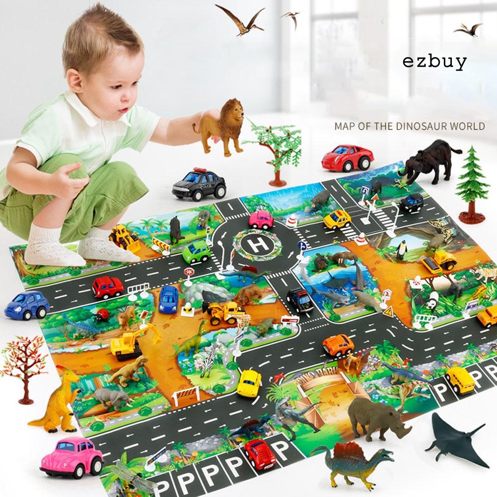 EY-83x57cm Traffic Route Dinosaur Pattern Kids Play Pad Mat Rug Carpet Room Decor
