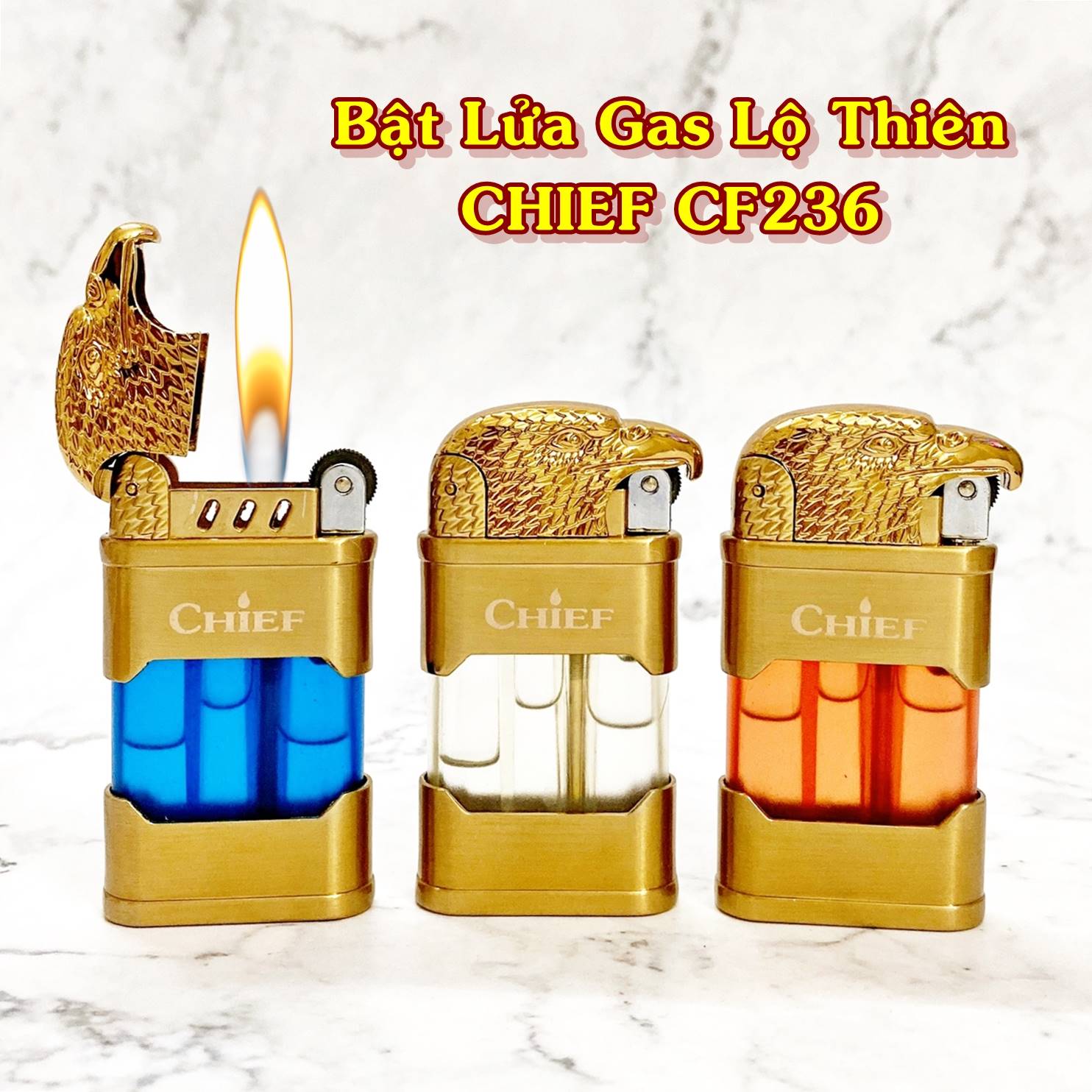 Hộp quẹt bật lửa gas lộ thiên Chief CF236 hình đầu đại bàng - (xài gas)