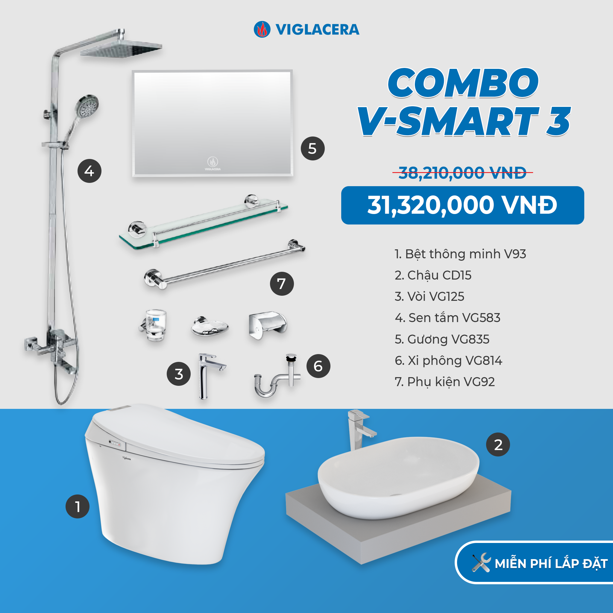 Combo nhà tắm thông minh V-smart 3