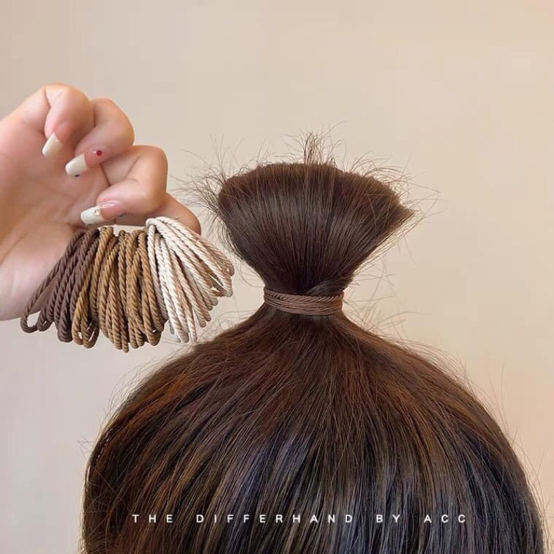 ( Set 2) Set 100 dây buộc tóc tặng kèm túi zip, thun cột tóc co giãn tốt, không đau tóc