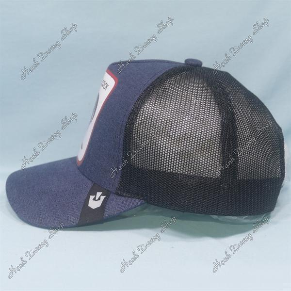 Nón kết lưới in con gà trống in chữ Cock phía sau khóa nhựa phía trong và trước có tem vòng đầu 55-58cm - Xanh đen