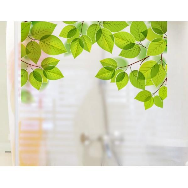 Decal dán kính Cao Cấp - Rèm lá cây xanh tươi