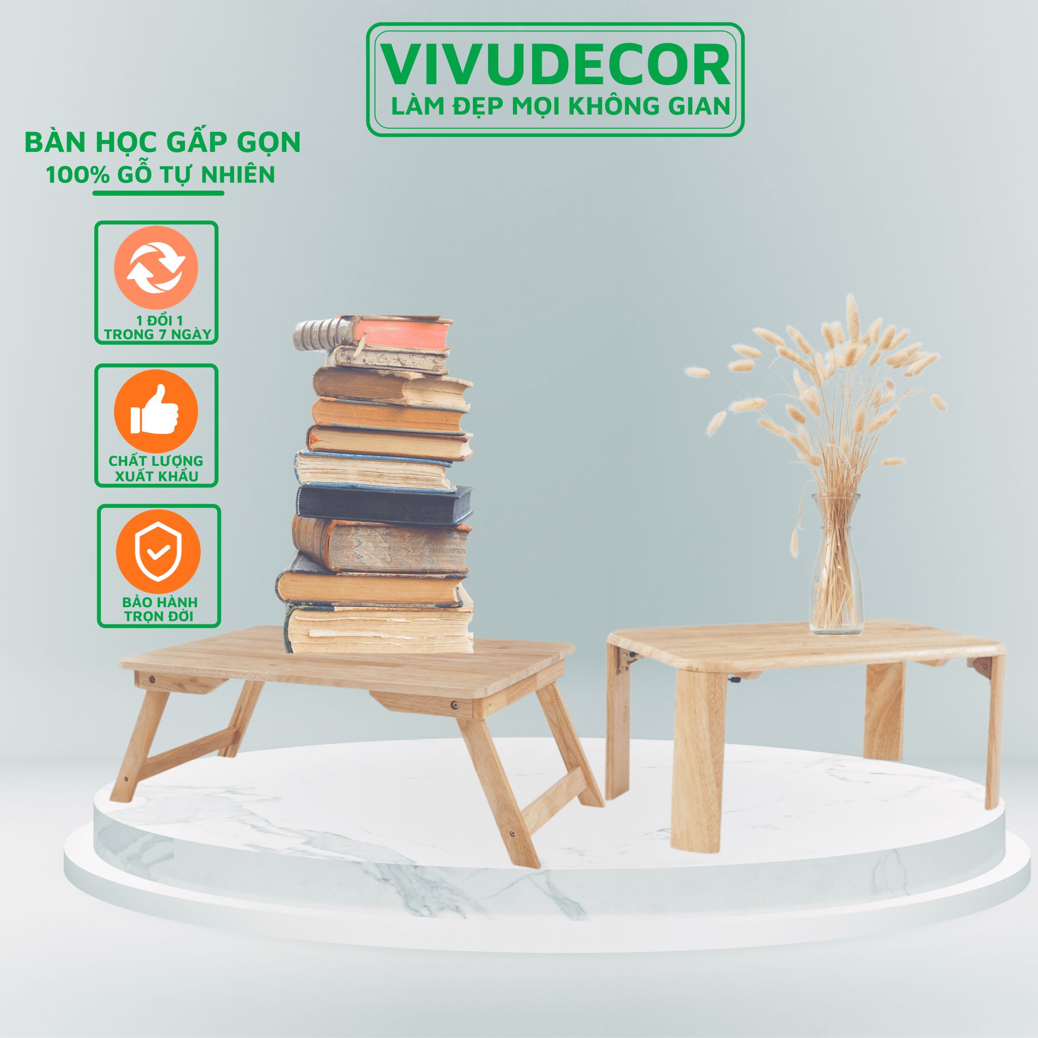 Bàn học gấp gọn VIVUDECOR BH01 100% gỗ tự nhiên