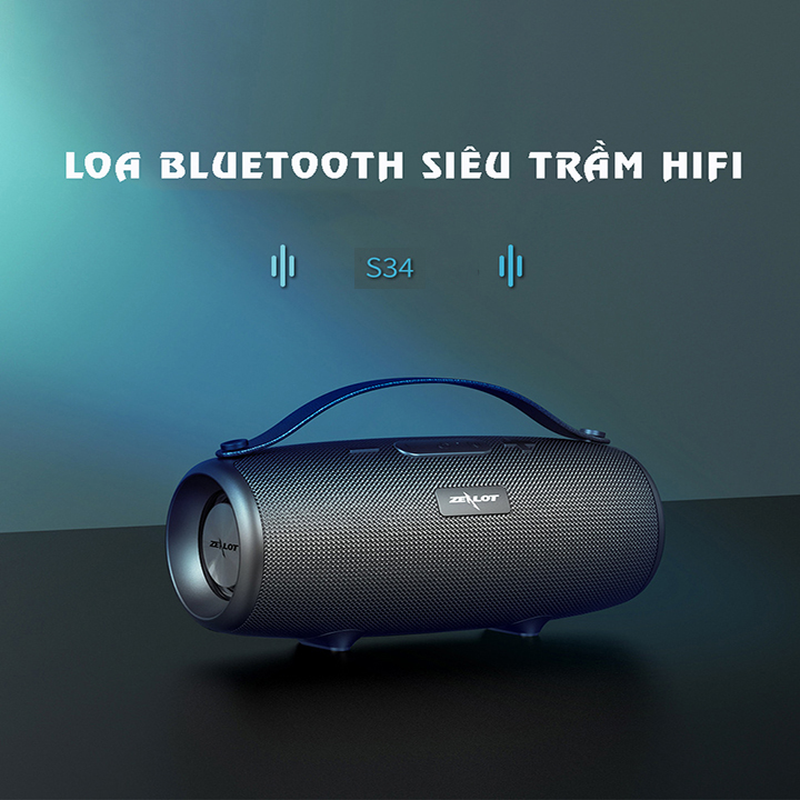 Loa bluetooth âm thanh vòm Zealot S34 với màng rung cộng hưởng thụ động, chống nước, dung lượng pin 1800mAh, công suất 10W, hiệu ứng âm trầm sâu - Hàng chính hãng