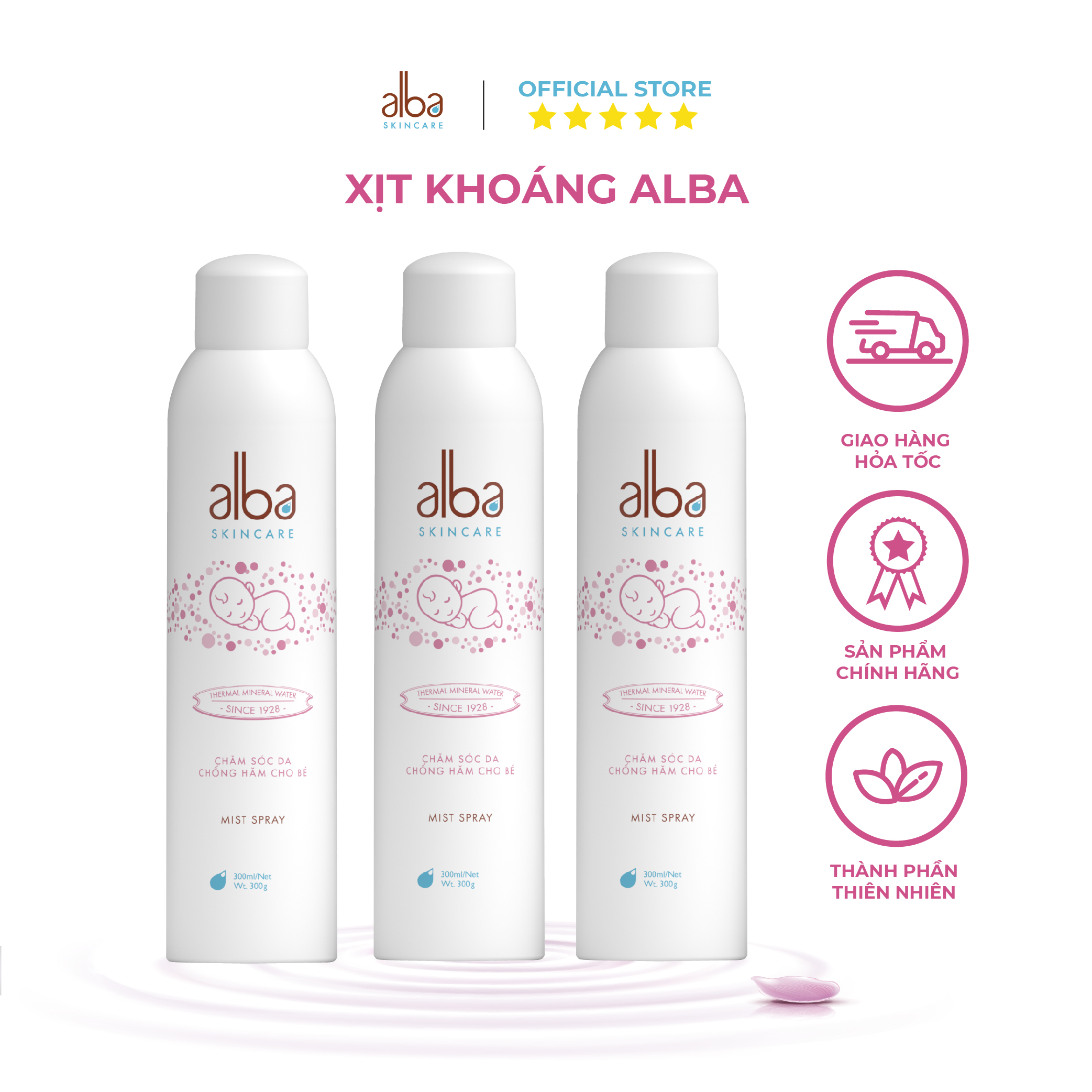 Combo 2  Xịt Khoáng BABY ALBA Chống Hăm Khô Rôm Sảy Giúp Da Bé Mịn Màng 300ML