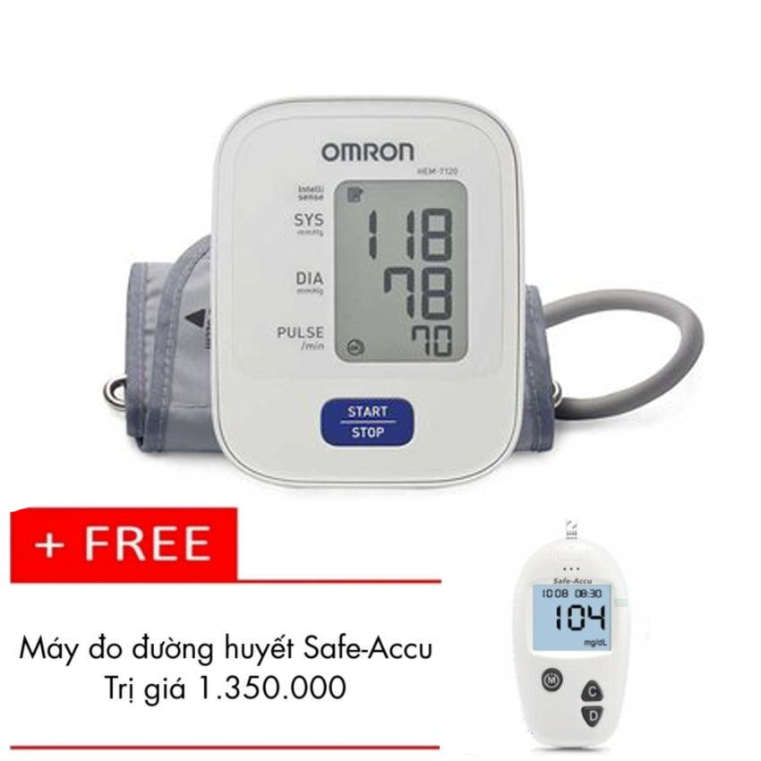 Máy đo huyết áp Omron Hem 7120 + Máy đo đường huyết Safe Accu