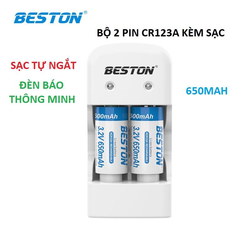 Bộ sạc pin 3V Beston CD643 kèm 2 pin sạc RCR123A Dung lượng cao dùng cho máy ảnh, camera, thiết bị đo, đèn pin, ống nhòm - Hàng chính hãng