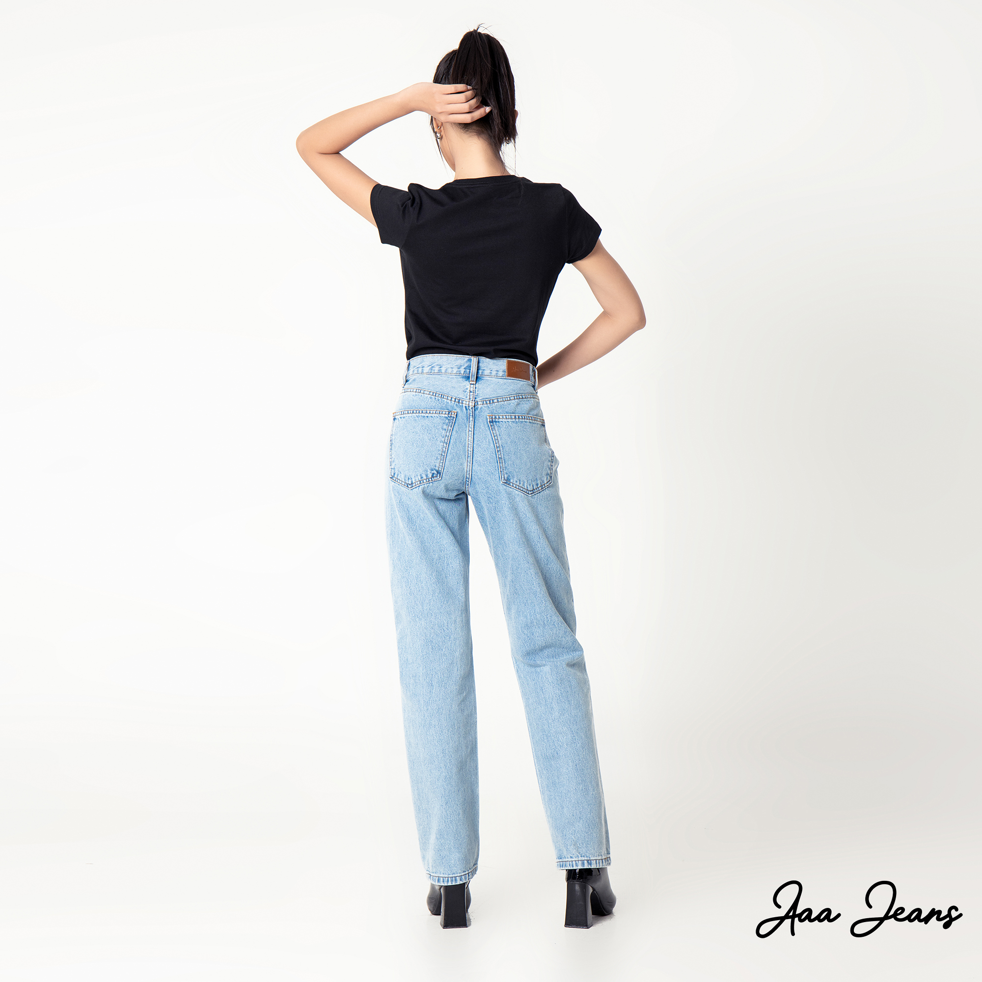 Quần jeans ống đứng slim fit lưng cao Aaa Jeans Light Blue