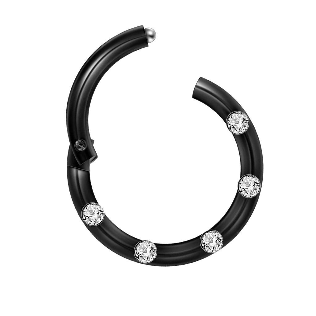 3-7pack Crystal Stainless Steel Fake Septum Clicker Nose Ring Non-piercing Black