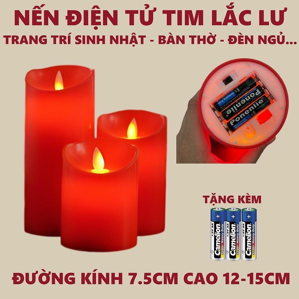 Nến Điện Tử Tim Đèn Lắc Lư Sẵn Pin ,Đèn Bàn Thờ Nến Sinh Nhật Trang Trí, Đèn Ngủ Màu Đỏ Đường Kính 7.5cm Cao 12 - 15cm.